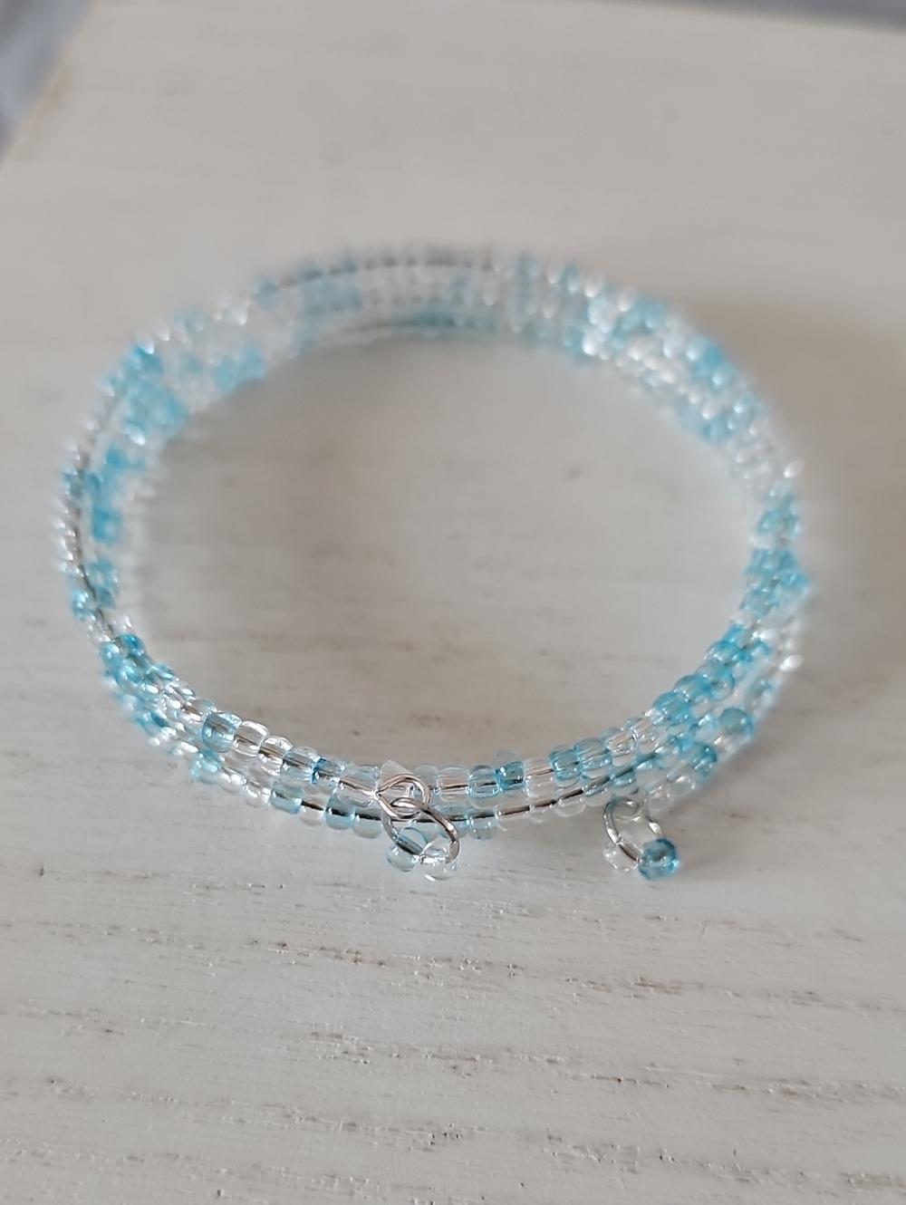 Handmade Light Blue and Clear Beaded Wrap Bracelet